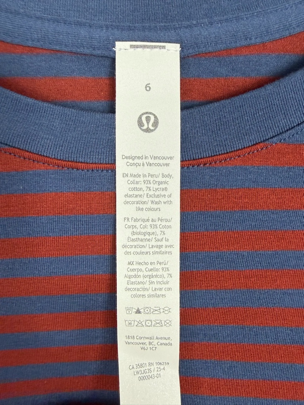 Lululemon Love Long Sleeve Womens 6 Red Blue Stripe Cotton LW3JG3S NWT Nautical - Picture 4 of 5